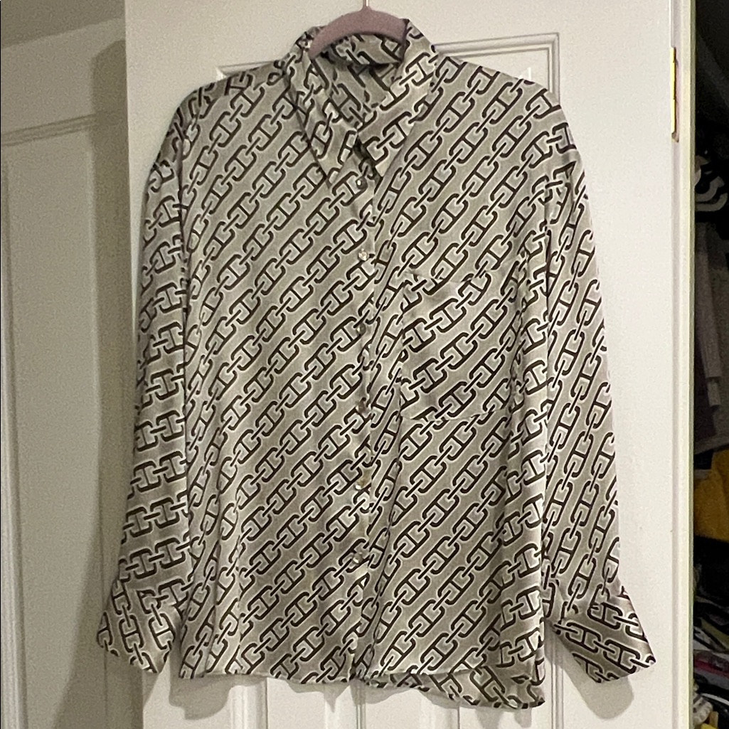 Zara Black And White Geometric Blouse